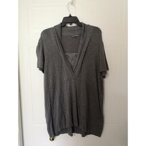 AE Gray Knit Short Sleeve Top with Lace